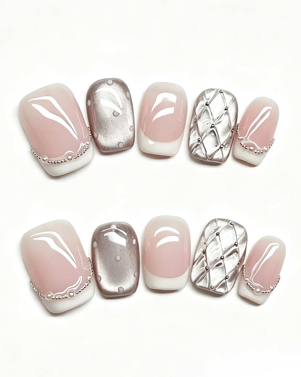 oft & Versatile | Handcrafted Pearl Cat-Eye & 3D Gold Accent Press-On Nails