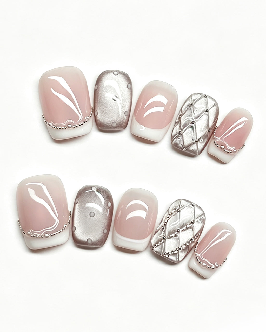 oft & Versatile | Handcrafted Pearl Cat-Eye & 3D Gold Accent Press-On Nails
