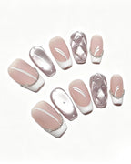 oft & Versatile | Handcrafted Pearl Cat-Eye & 3D Gold Accent Press-On Nails