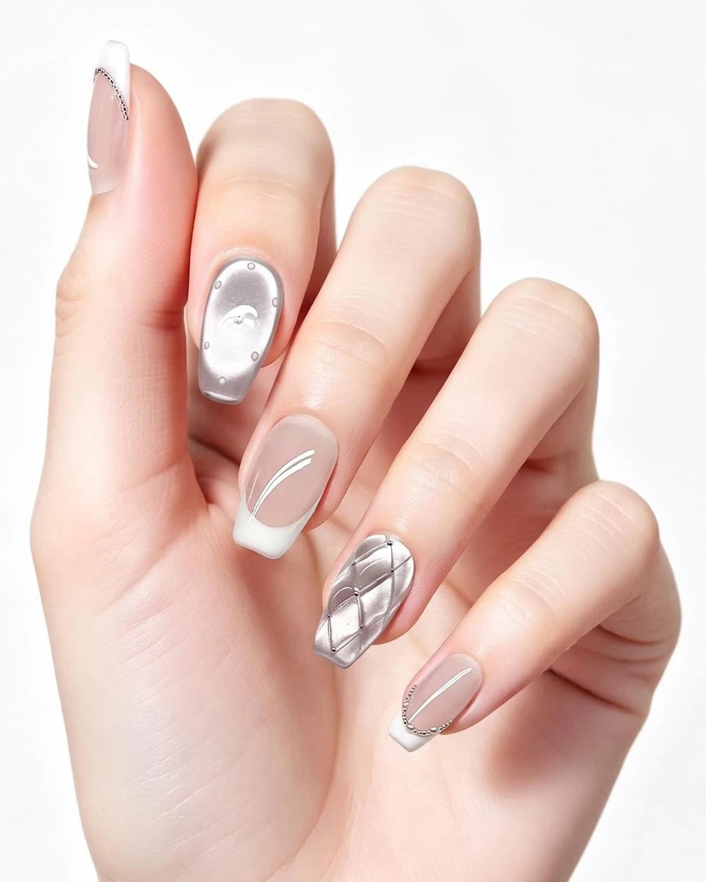 oft & Versatile | Handcrafted Pearl Cat-Eye & 3D Gold Accent Press-On Nails