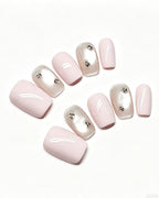 Soft & Versatile | Handcrafted Pearl Cat-Eye & 3D Gold Accent Press-On Nails