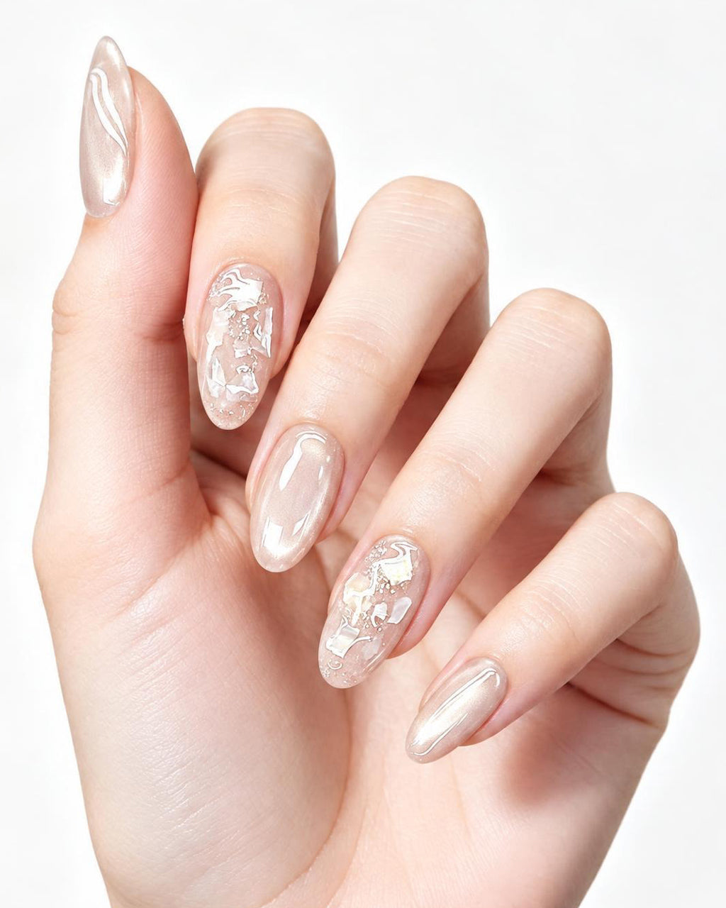 Ethereal Pearl | Iridescent Acetate Shell & Liquid Metal Press-On Nails