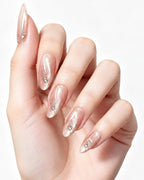 Nude Pink Shimmer Crystal Nails | Handcrafted