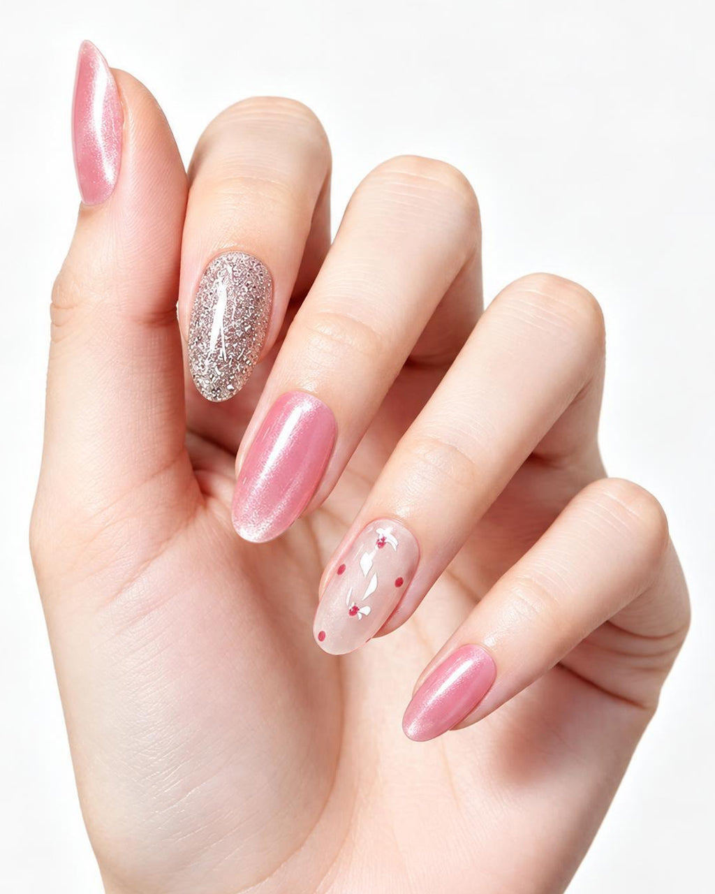 Cherry Pink Jelly Press-On Nails | Handcrafted Cat-Eye
