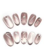 Mist Shrouds Camellia | Handcrafted Sheer Nude Cat-Eye & Silver French Nails