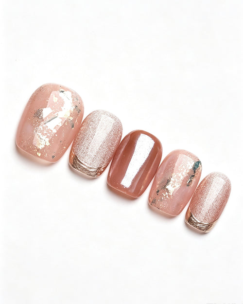 Blossom Peach | Nude Pink Cat Eye & Gold Foil Press-On Nails