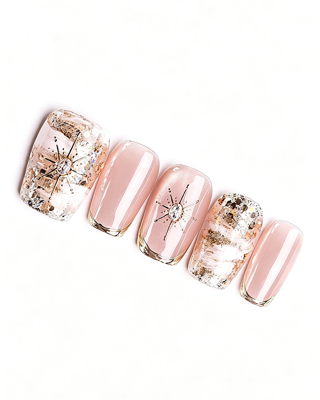 Star Trail | 100% Handcrafted Metallic French & Starburst Press-On Nails