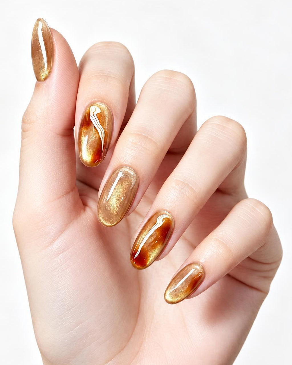 Golden Amber | Handcrafted Honey Cat-Eye & Tortoiseshell Press-On Nails