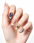 Golden Cat-Eye Star French Nails | Handcrafted