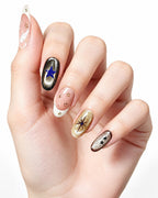 Golden Cat-Eye Star French Nails | Handcrafted