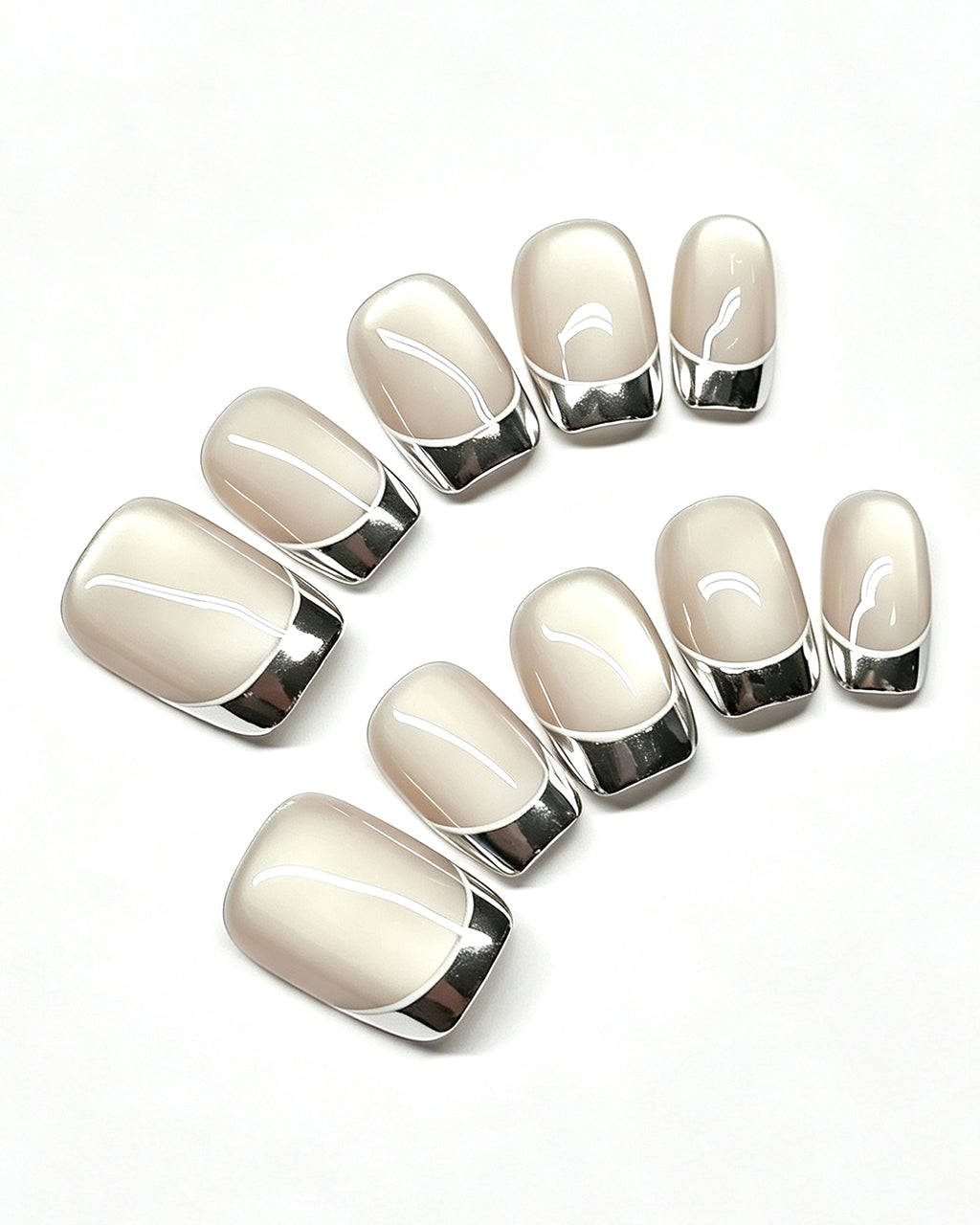 Dewy Cat-Eye | Handcrafted Silver Chrome French Tip Press-On Nails
