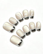 Dewy Cat-Eye | Handcrafted Silver Chrome French Tip Press-On Nails