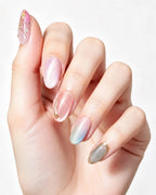 Rhythmic Light | Handcrafted Pink Aurora & Metallic Line Press-On Nails