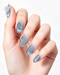 Steel Blue Cat-Eye Dewdrop Press-On Nails | Handcrafted