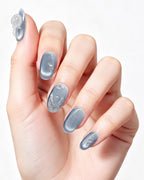 Steel Blue Cat-Eye Dewdrop Press-On Nails | Handcrafted