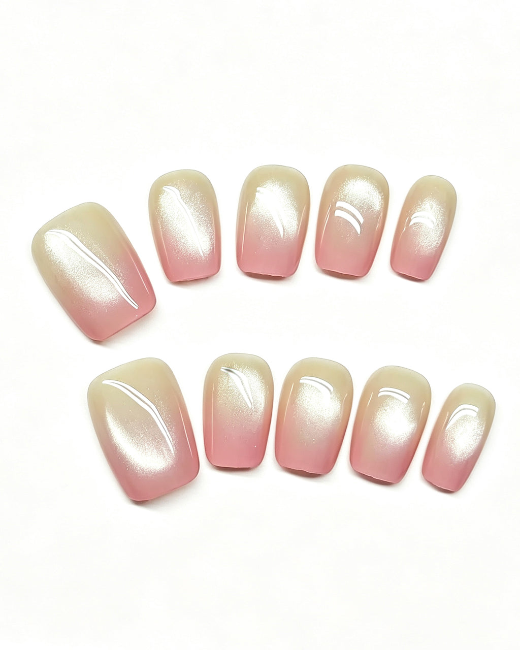 Gradient Guava | Handcrafted Blush Pink Ombre Cat-Eye Press-On Nails