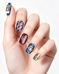 Christmas Fantasy | Handcrafted Navy Cat-Eye & 3D Holiday Press-On Nails