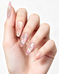 Pink Nebula | Handcrafted Celestial Stars & Velvet Cat-Eye Almond Press-On Nails