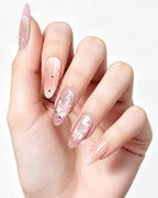 Pink Nebula | Handcrafted Celestial Stars & Velvet Cat-Eye Almond Press-On Nails