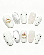 Peachy Diary | Handcrafted Milky Polka Dot & 3D Peach Press-On Nails