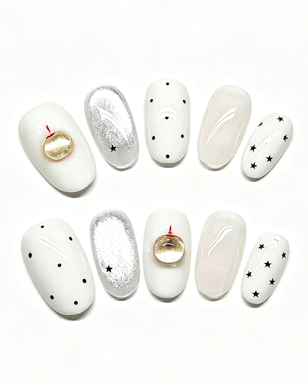 Peachy Diary | Handcrafted Milky Polka Dot & 3D Peach Press-On Nails
