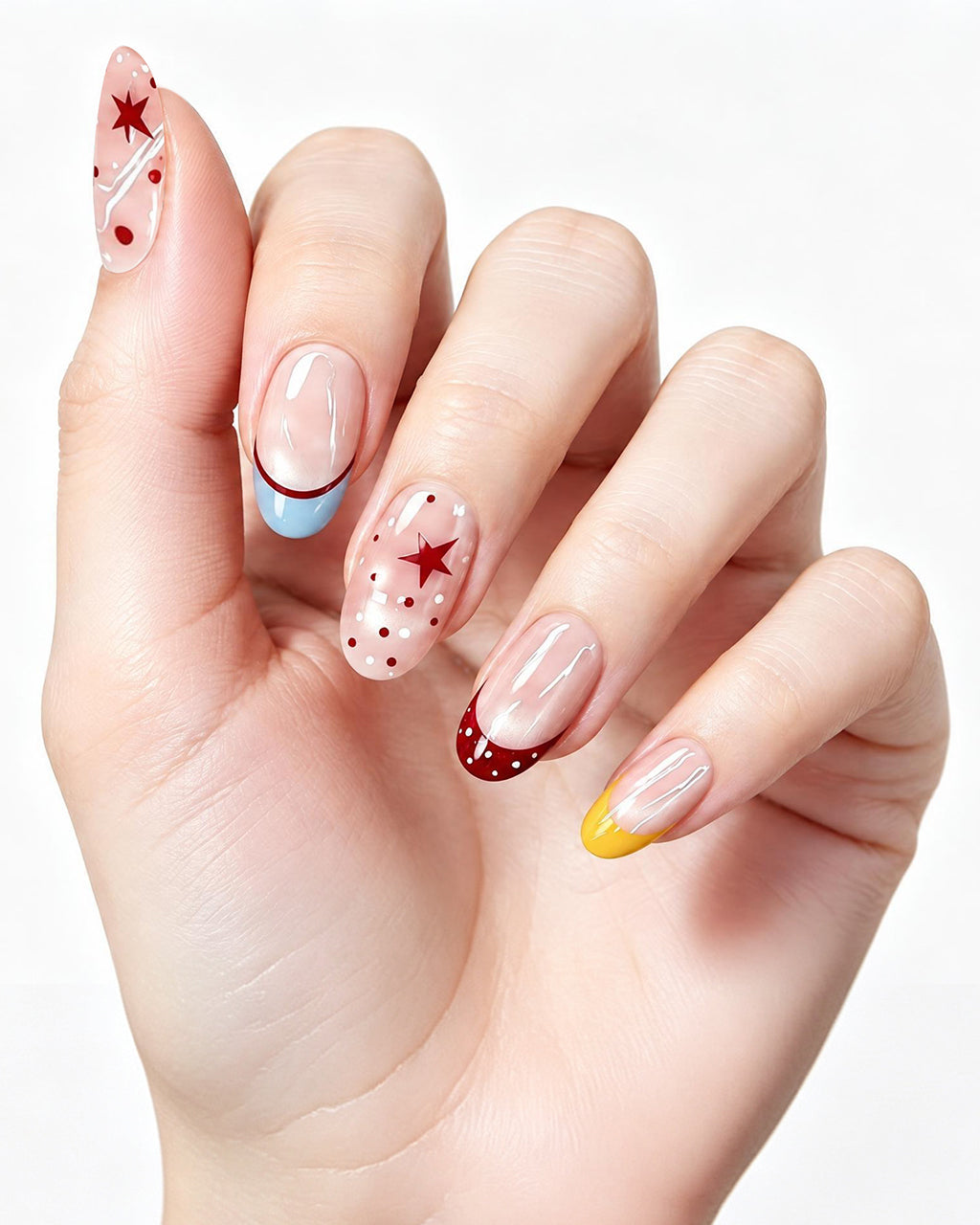 Berry Lemon Pastel French Nails | Handcrafted