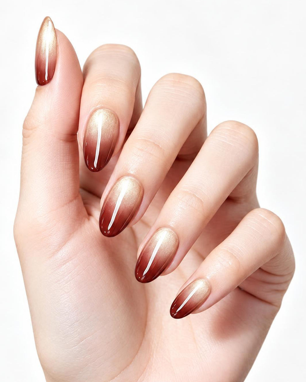 Wine Red Gradient Cat-Eye Nails | Handcrafted