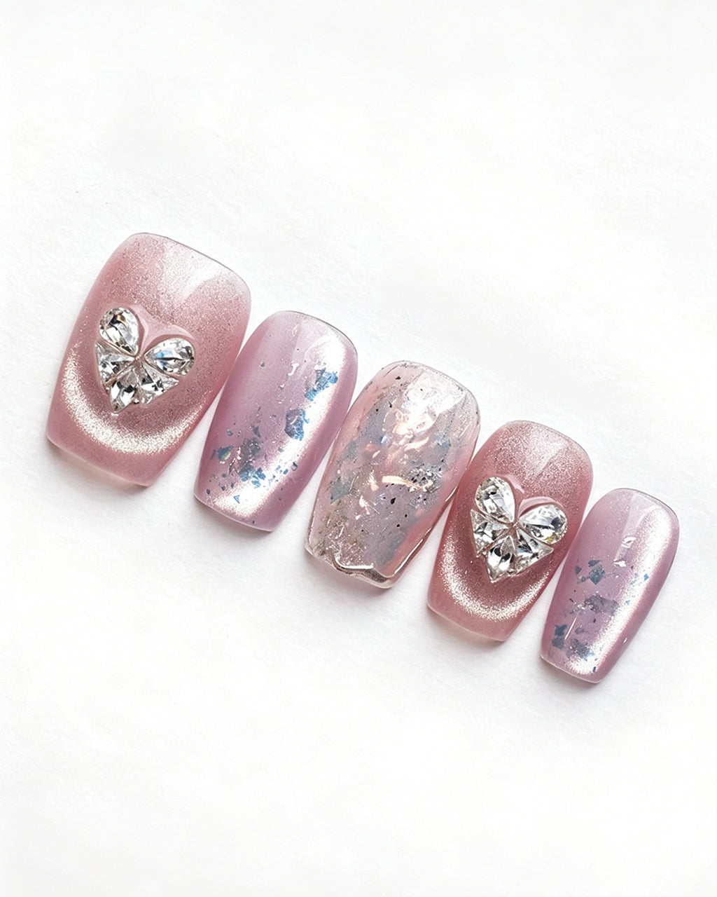 Lavender Lilac Cat Eye Press On Nails - Silver Heart Short Square Nails