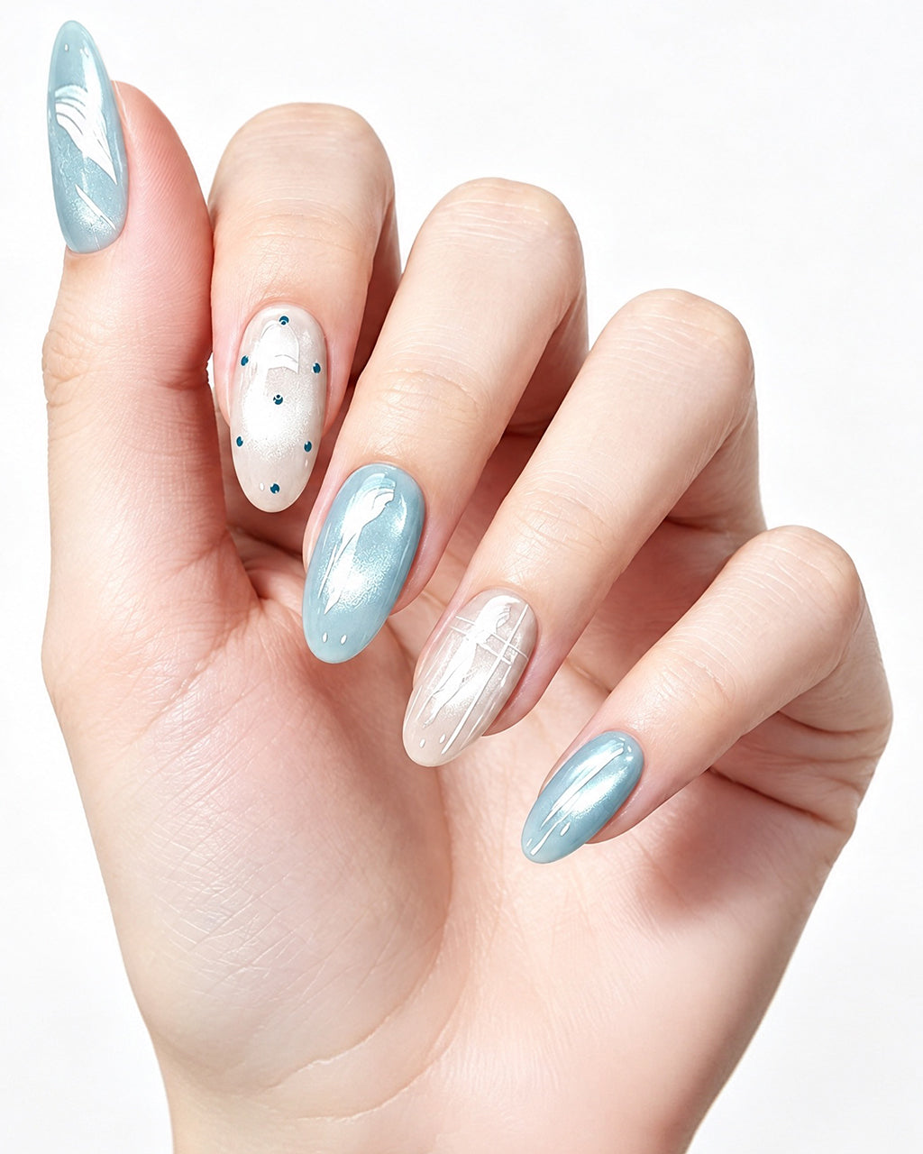 Seafoam Mint Cat-Eye Press-On Nails | Handcrafted