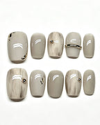 Minimalist Gray | Handcrafted Misty Taupe & Metallic Accent Press-On Nails