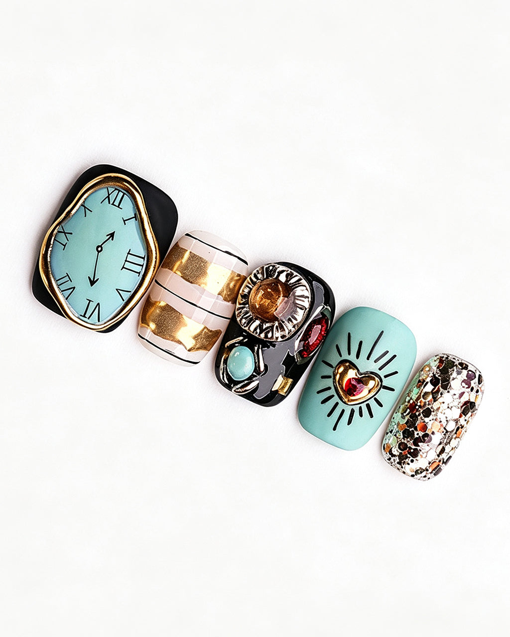 Singularity | Handcrafted Surrealist Melting Clock & Baroque Press-On Nails