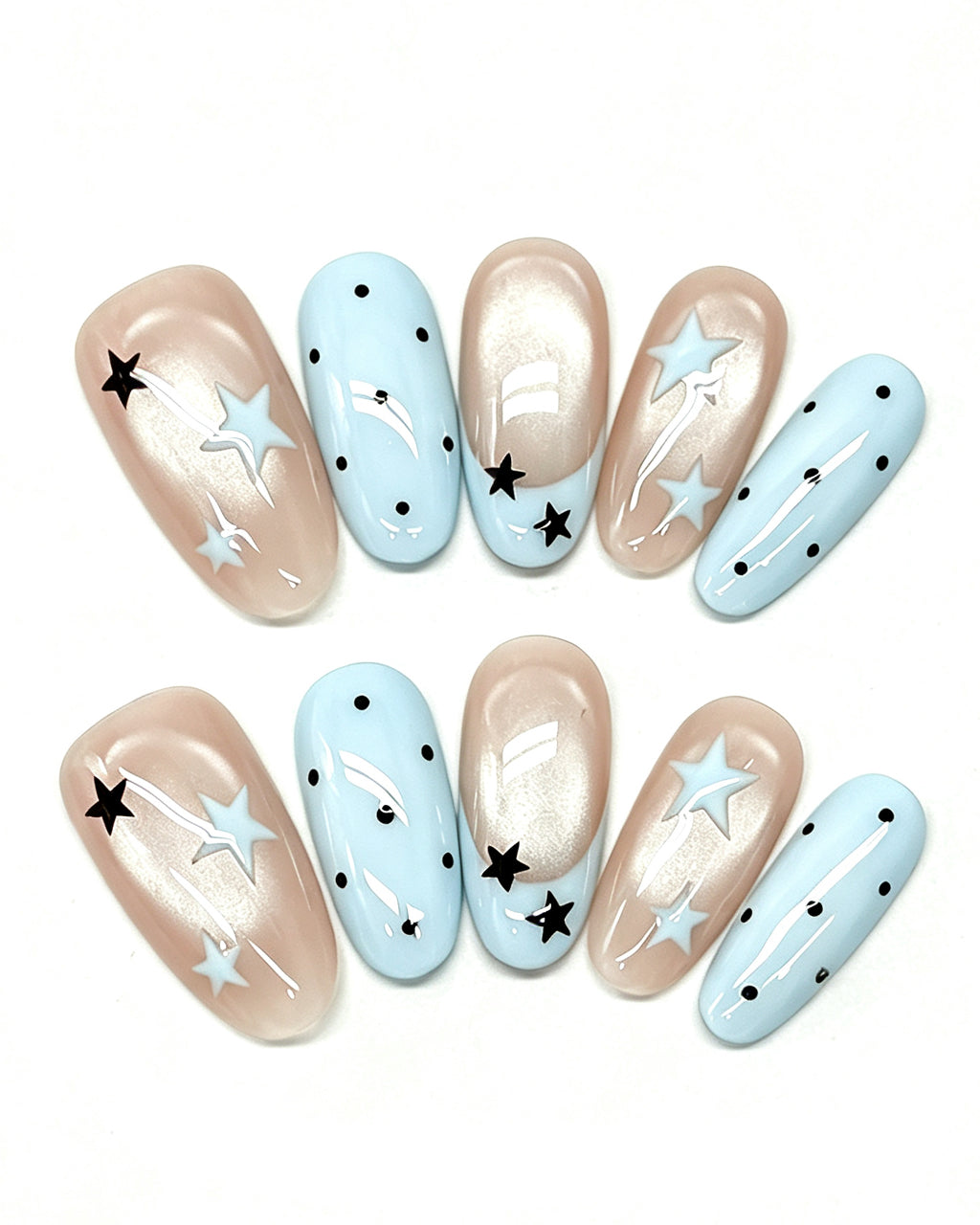 Pastel Blue Star French Press-On Nails | Handcrafted