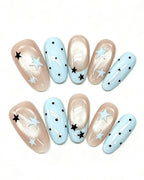 Pastel Blue Star French Press-On Nails | Handcrafted