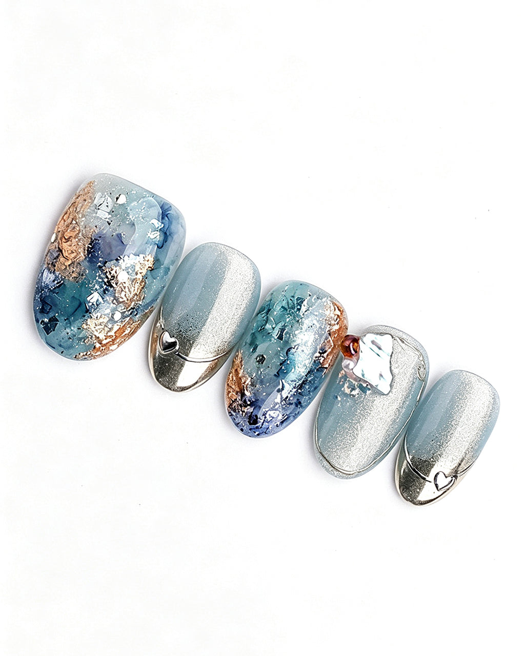 Dew Bubbles | Ice Blue Cat Eye & Chrome French Tip Press-On Nails