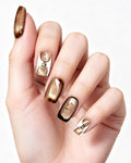 Golden Mocha Cat-Eye Press-On Nails | Handcrafted