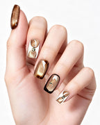 Golden Mocha Cat-Eye Press-On Nails | Handcrafted