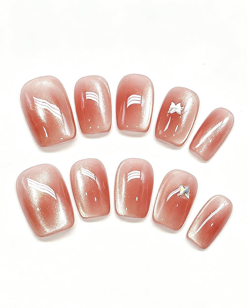 Amber Rosewood Jelly Press-On Nails | Handcrafted