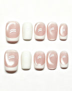 Cloud White | Handcrafted Sheer Cat-Eye & White French Press-On Nails