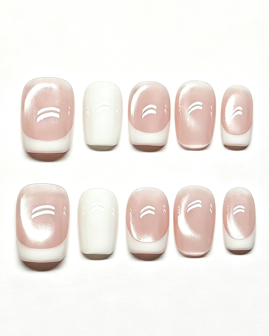 Cloud White | Handcrafted Sheer Cat-Eye & White French Press-On Nails