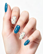Teal Blue & Polka Dot Press On Nails - Medium Oval Glossy
