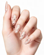 Champagne Dew | Handcrafted Blush Cat-Eye & Golden Polka Dot Press-On Nails