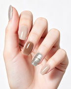 Caramel Latte | Handcrafted Caramel Brown & Silver Cat-Eye Press-On Nails
