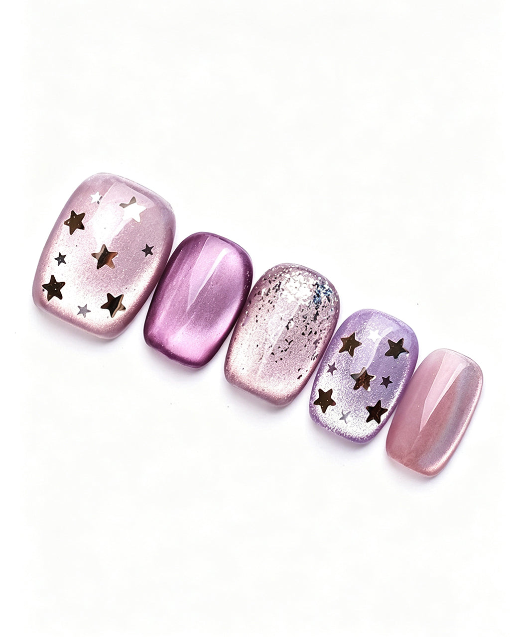 Dusty Rose Cat Eye Press On Nails - Black Starburst Short Square Nails
