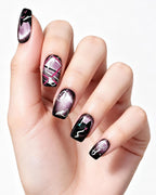 Black Framed Purple Cat-Eye Nails | Handcrafted