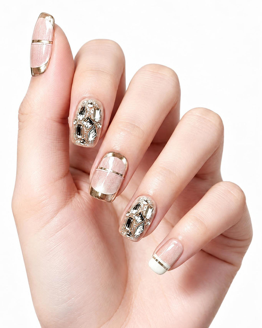 Champagne Glazed Pearl Press-On Nails | Handcrafted