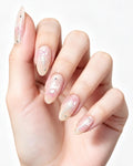 Soft Peach Blush Crystal Press-On Nails | Handcrafted