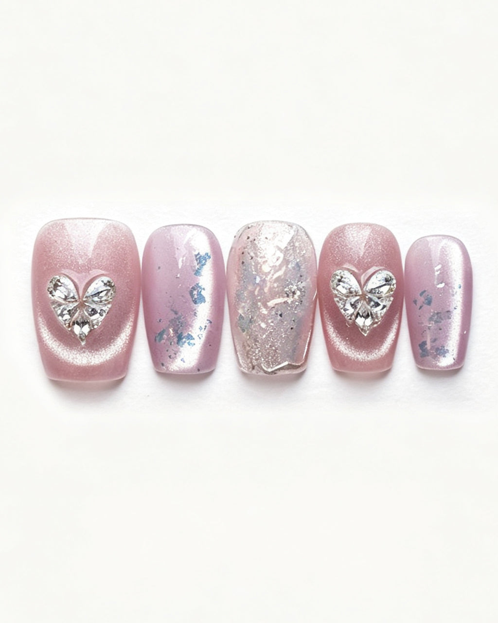 Lavender Lilac Cat Eye Press On Nails - Silver Heart Short Square Nails