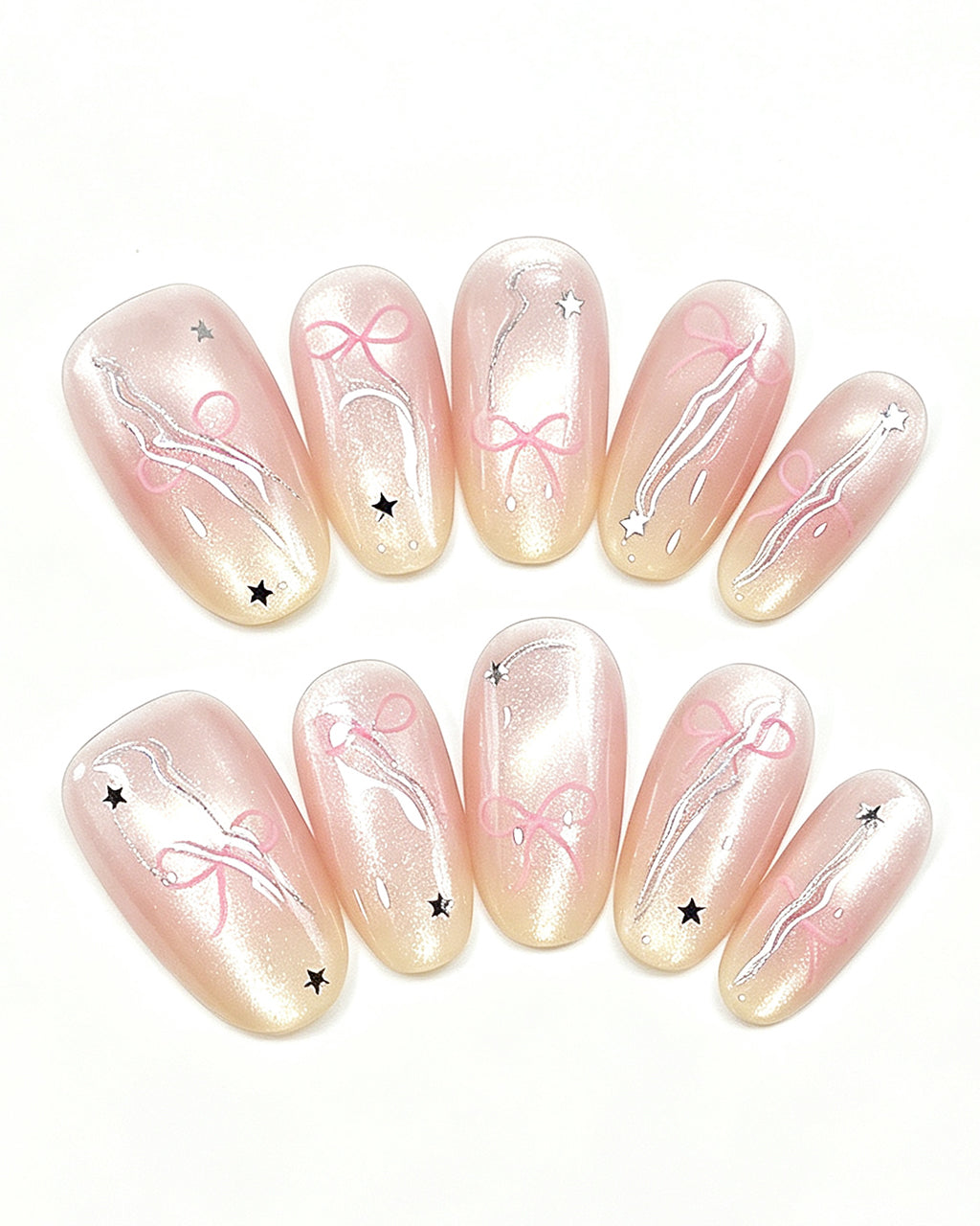 Soft Peach Blush Crystal Press-On Nails | Handcrafted