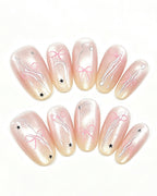 Soft Peach Blush Crystal Press-On Nails | Handcrafted