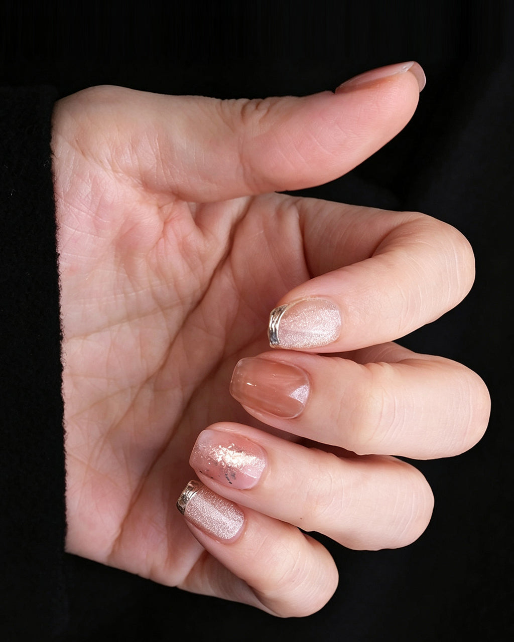 Blossom Peach | Nude Pink Cat Eye & Gold Foil Press-On Nails